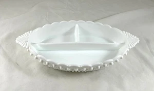 Vtg Fenton Divided Relish Serving Dish Hobnail Granny Core Oval White Milk Glass - Picture 1 of 7