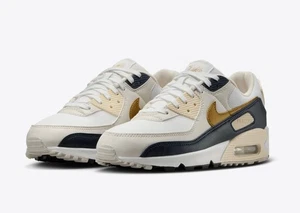 NIKE WMNS AIR MAX 90 NN White/Metallic Gold-Obsidian Trainers UK 5.5 New In Box - Picture 1 of 10