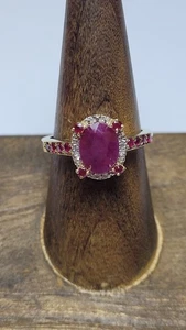 CID 14k Gelbgold ovaler Rubin & Diamant Ring Größe 8 - Bild 1 von 7