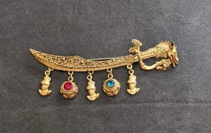 Vintage Drachenmesser/Schwert Brosche mit Hänger Charms 4,5" - Bild 1 von 9