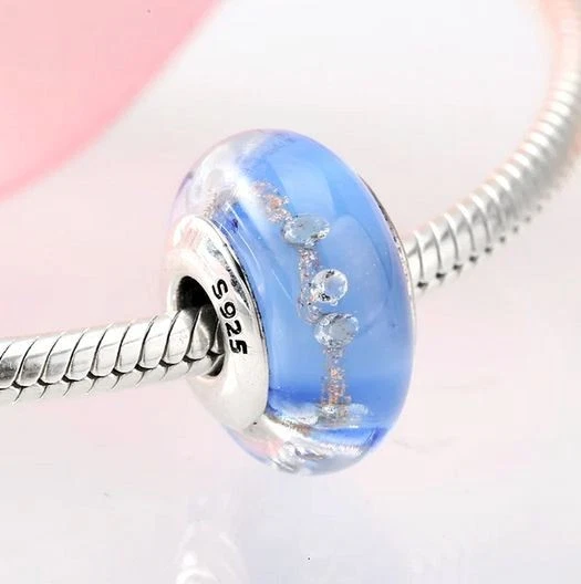 Charm Glasperle blau 925 Silber Murano Glas - Anhänger für Armband - Bild 1 von 1
