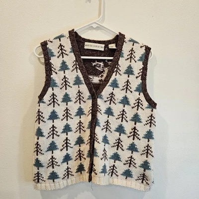 Vtg Marisa Christina Womens Sweater Vest Sz M Vest Reindeer Knit Nature Holiday - Image 1 of 4
