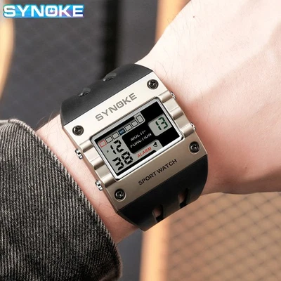 Reloj de aleación para hombre cuadrado grande pantalla LED retroiluminación digital impermeable deportes Foto 1 de 4