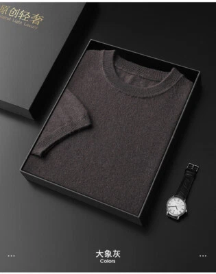 Мужской кашемировый пуловер с круглым вырезом с короткими рукавами вязаный свитер осенний свитер - Изображение 1 из 4