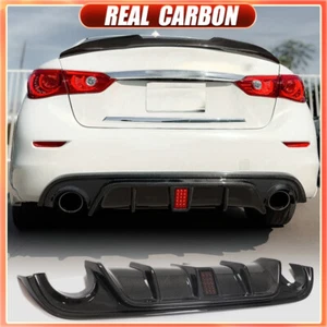 Labio difusor parachoques trasero carbono real para Infiniti Q50 2014-2017 con luz LED - Imagen 1 de 13
