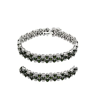 Chrome Diopside Green color Sterling Silver white Gold Deco Tennis Bracelet - Picture 1 of 5