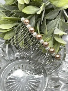 Bridal Wedding Blush pink Beaded Side Comb Accessories 3.5” metal silver comb - Picture 1 of 2