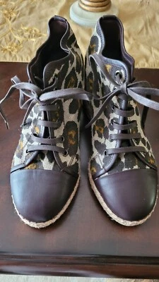 Оксфорды Theory Cheetah Print коричневая кожа эспадрилья на танкетке размер США 6,5–7/ЕВРО 37  - Изображение 1 из 4