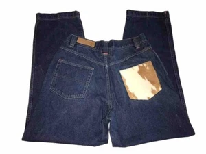 VINTAGE Willie Esco Jeans Mens SZ 34 Baggy Wide Leg Denim Cow Hide Pocket Y2K - Picture 1 of 17