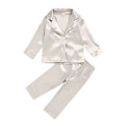 Baby Toddler Boy Girl Long Sleeve Sleepwear Silk Satin Kids  Top Pants Outfits