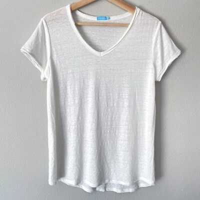 Top para mujer J. McLaughlin Kacey mezcla de lino talla M blanco manga corta cuello en V Foto 1 de 4