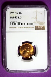 1947 D NGC MS67 RD Lincoln Wheat Cent #B31724 - Picture 1 of 2