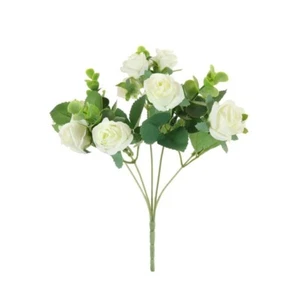 Artificial Mini Rose Flower and Eucalyptus Bunch 30cm/12 Inch Cream - Picture 1 of 1