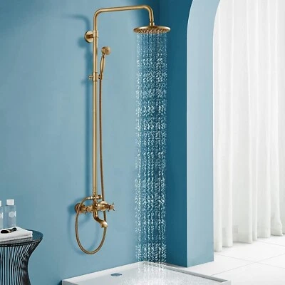 ROZIN Antique Brass Exposed Shower Mixer bar Bathroom Shower Taps Valve Twin Head set