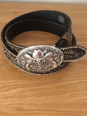 Tony Lama Men's Leather Tooled Western Belt Size 42  & Vintage Belt  Buckle - Image 1 of 4