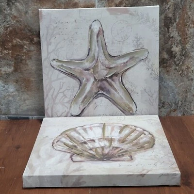 Starfish Scallop Shell Painting Canvas Hanging Wall Art Sea life Beach Decor - Изображение 1 из 4