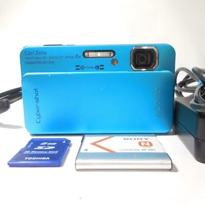 SONY Cyber-Shot DSC-TX10 Blue Camera w/Battery Charger SD Card Japanese - Image 1 of 4