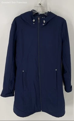 Jaqueta feminina Calvin Klein azul com capuz resistente à água zíper completo corta-vento GG - Imagem 1 de 4