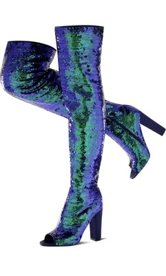 Khpaermei блестящий бедра сапоги с открытым носком блестки над колена Clubbing размер 7,5 - Изображение 1 из 4