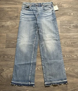 Neu mit Etikett AE77 Ofenrohrjeans Größe 14/32 hellblau Denim roher Saum weites Bein Baumwolle - Bild 1 von 9