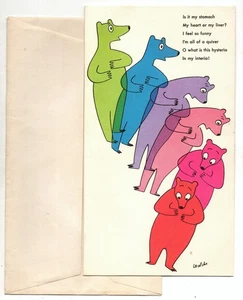 Vintage GREETING CARD by ROSALIND WELCHER Panda Prints 1955 graphic art design - Picture 1 of 3