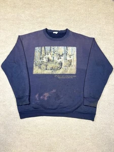Vintage 90s Ducks Unlimited Deer Nature Crewneck Sweatshirt Navy Blue XL - Picture 1 of 9