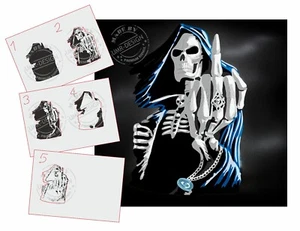 AS-117 Calavera Paso a Paso Plantilla Acrílico Aerógrafo Spray Pintura Pared - Imagen 1 de 2