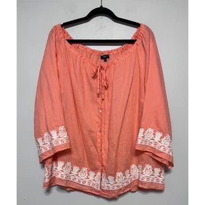 Talbots koralle 100% Leinen Bauern Top Gr. 2X bestickt Boho Küste Chic Strand - Bild 1 von 6