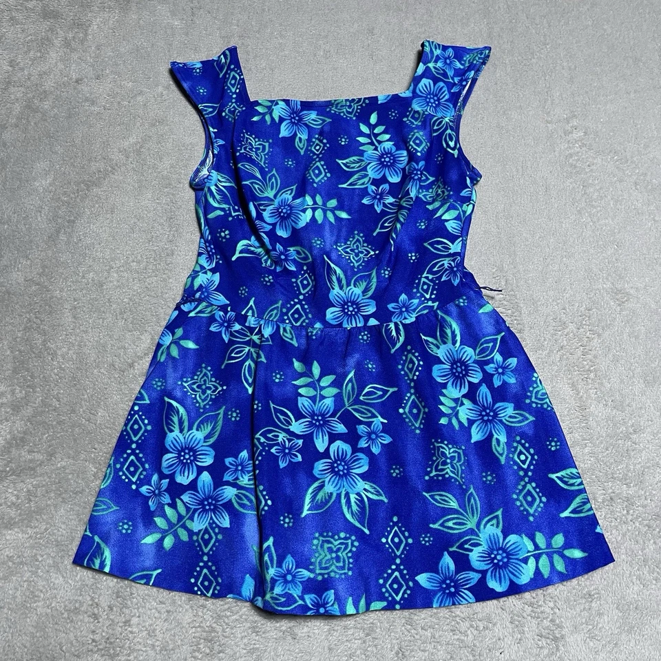 Traje de baño vintage de una pieza azul floral modesto vestido de baño hawaiano playa piscina Foto 1 de 4