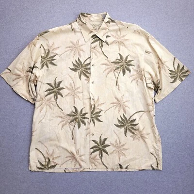 竹制 Cay 夏威夷衬衫男式 XL 棕榈树印花黄色棉草坪 — 第 1/4 张图片