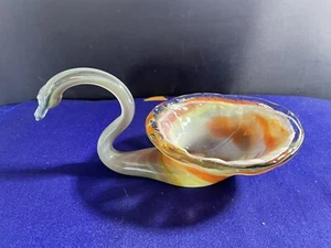 VINTAGE SMALL HAND BLOWN GLASS SWAN BOWL VASE CANDY DISH ART DECO 10” - Picture 1 of 7