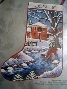 Candamar Crewel Stitchery Holiday Stocking KIT, CHRISTMAS DEER SCENE,40246,17" - Picture 1 of 8