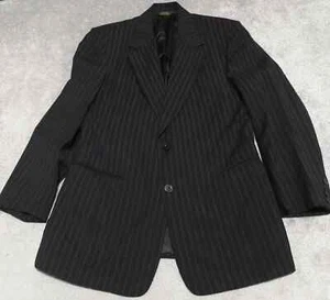 Donna Karan Hand Tailored Suit Jacket Men's 39R Black Striped Single Breasted - Picture 1 of 12