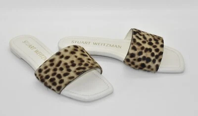 B2 NWOB STUART WEITZMAN Cheetah Calf Hair Cream Slide Sandal Shoes Size 6 B $295 - Imagem 1 de 4