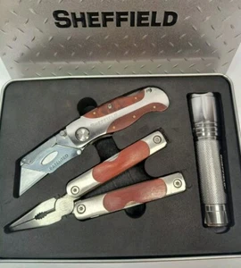 Sheffield Tool Set Vintage Box Blade, Flashlight, Needle Nose Pliers. Collectors - Picture 1 of 6