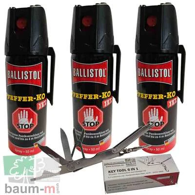 SET  BALLISTOL 3 Dosen Tierabwehrspray Pfefferspray Jet  50 ml + 1 Multitool Key - Bild 1 von 4