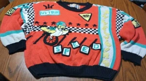 Super Rare 80's No Sweat Air Knit Funky Bicycle Theme Sweater 1980's Retro 2XL? - Picture 1 of 23