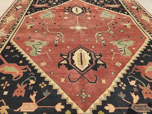 12'x15' HAND-KNOTTED ANTIQUE CAUCASIAN SERAPE HRIZE VINTAGE WOOL GEOMETRIC RUG - Picture 1 of 16