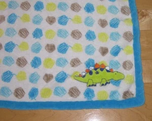 Absorba Soft Blue Brown White Dinosaur Baby Blanket - Picture 1 of 4