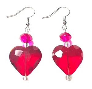 Handmade Pink Red Heart Earrings Valentine’s Day Anniversary Women Gift - Picture 1 of 3
