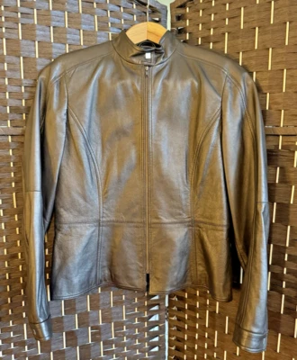 Chaqueta de cuero Anne Klein bronce metálico manga larga talla 12 Foto 1 de 4