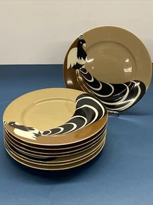 Fitz & Floyd  Deco Peacock Lunch Plates  Eight 7 1/2” Plates - Picture 1 of 8