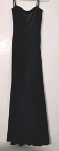 VTG Jessica McClintock Velvet Maxi Dress Women 6 Petite Black Flared Open Back - Picture 1 of 11