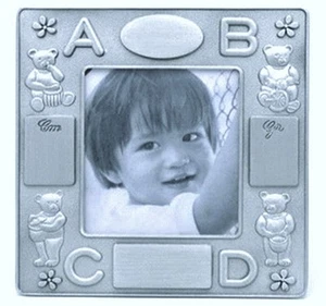 Engrave-able Pewter Baby Frame, Bear Pewter Baby Frame, ABCD Motif Baby Frame - Picture 1 of 2
