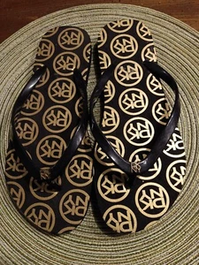 DKNY flip flops black for women Size 7M Gold Logo - Picture 1 of 7