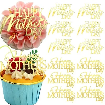 Happy Mother's Day Cupcake Toppers, Gold Mirror Acrylic, 12 Pieces, Cake Deco... - Image 1 of 4