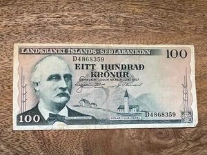 ICELAND Landsbanki Islands Banknote 100 Kronur 1957 Sedlabankinn Islands Bill - Picture 1 of 6