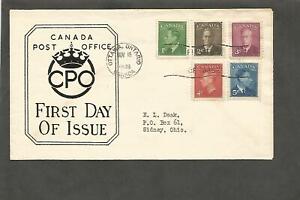 Canada replacement first day cover 284-9, George VI, apology note from P Office