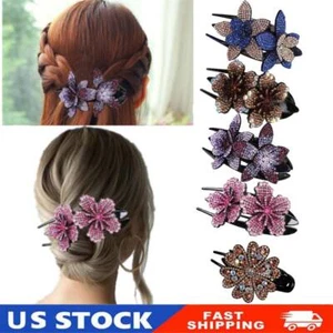 5 Pcs Double Flower Decorative Rhinestone Hair Clip For Women Ornaments Jewelry - Picture 1 of 7