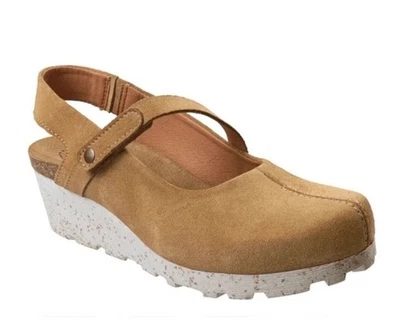 OTBT Prog Tan Beige Suede Mary Jane Slingback Wedge Clogs Size 9.0 - Image 1 of 4